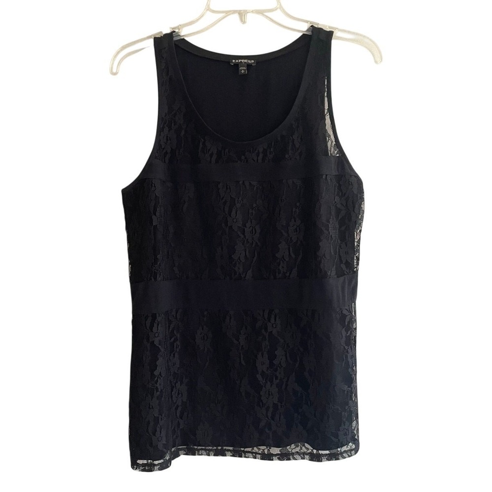 EXPRESS Goth Floral Black Lace Overlay Tank‎ Top Women Size M